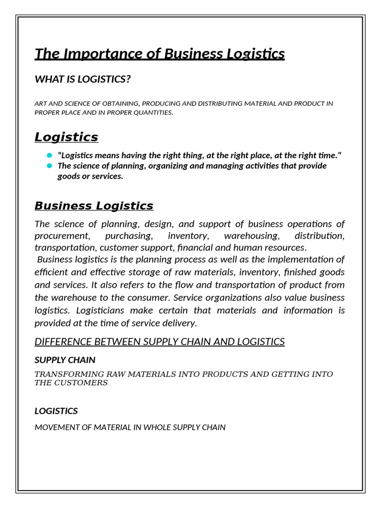 Logistics and Supply Chain | PDF | Logistics | Warehouse