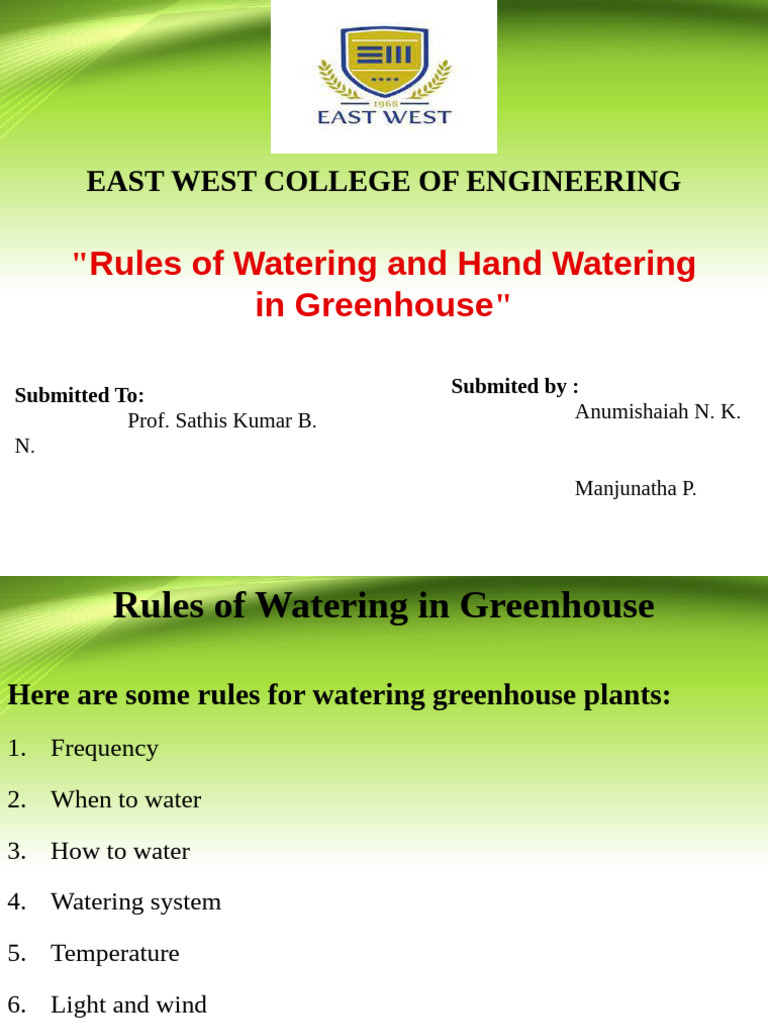 Greenhouse Watering Guidelines | PDF | Irrigation | Water
