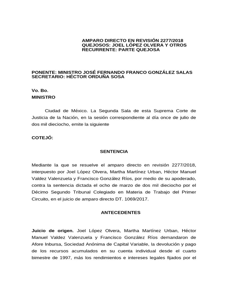 Revisión de Amparo Directo 2277/2018 | PDF | Caso de ley | Constitución