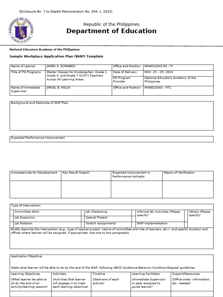 Sample WAP Template for Educators | PDF | Cognition | Behavior Modification