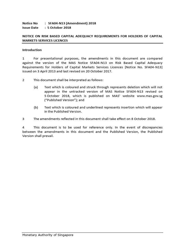 MAS Risk-Based Capital Notice 2018 | PDF | Derivative (Finance ...