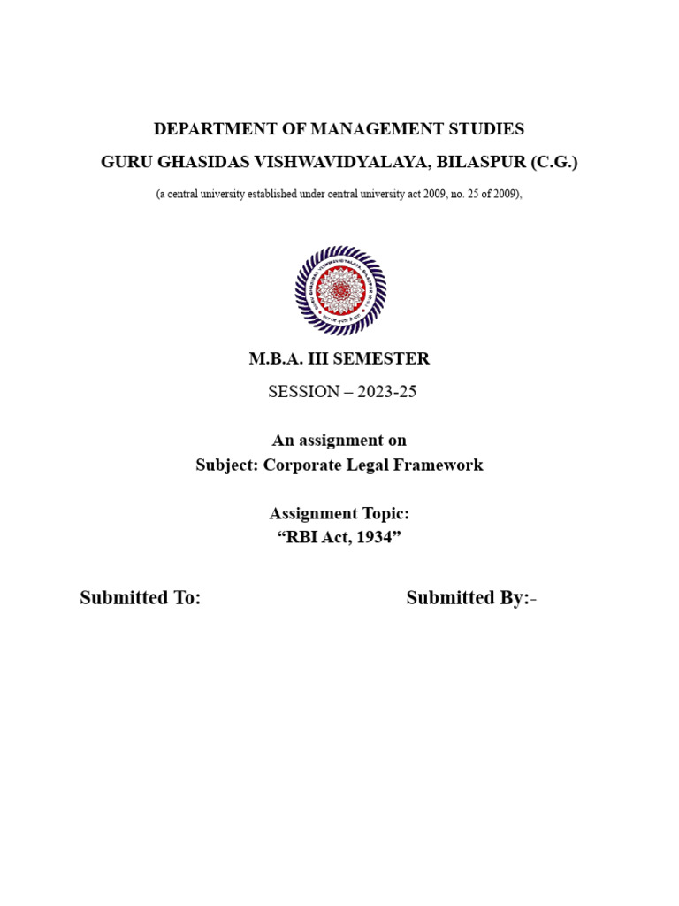 Department of Management Studies | PDF | Reserve Bank Of India ...