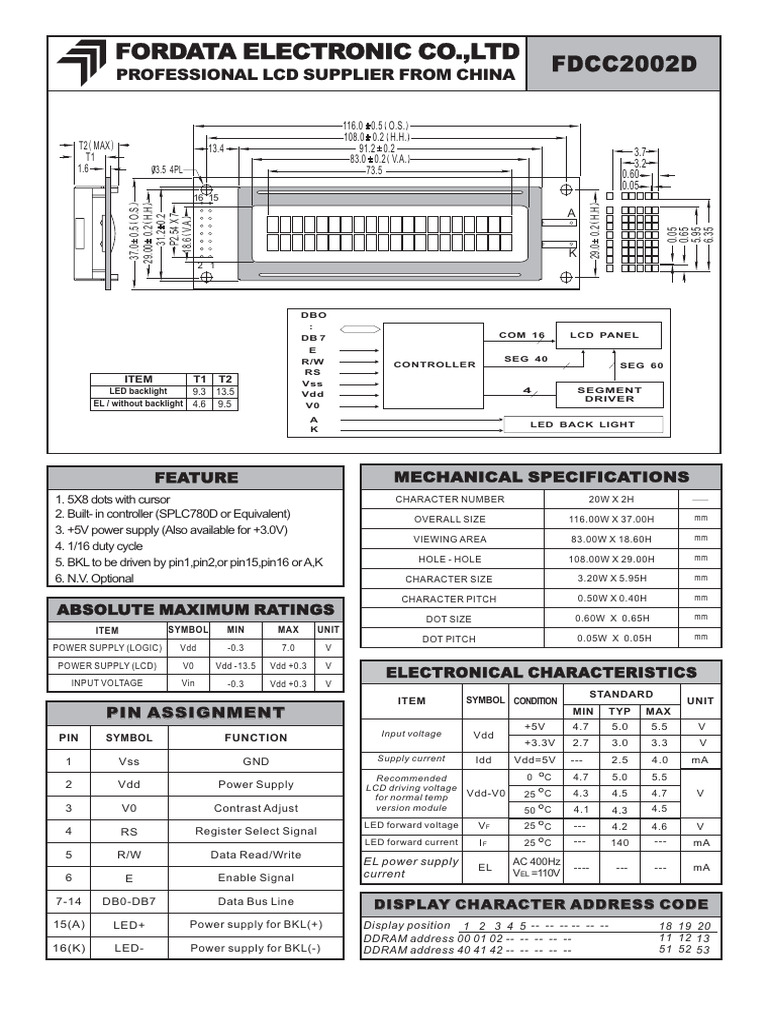 LCD Module Electrical Specifications | PDF | Power Supply | Electricity