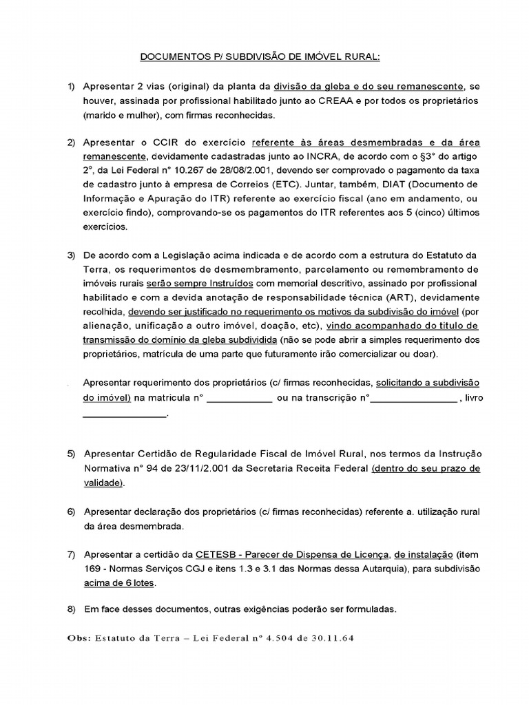 subdivisão de imovel rural | PDF