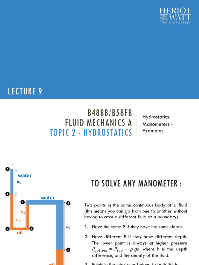 Manometer Calculations in Hydrostatics | PDF | Pressure Measurement ...