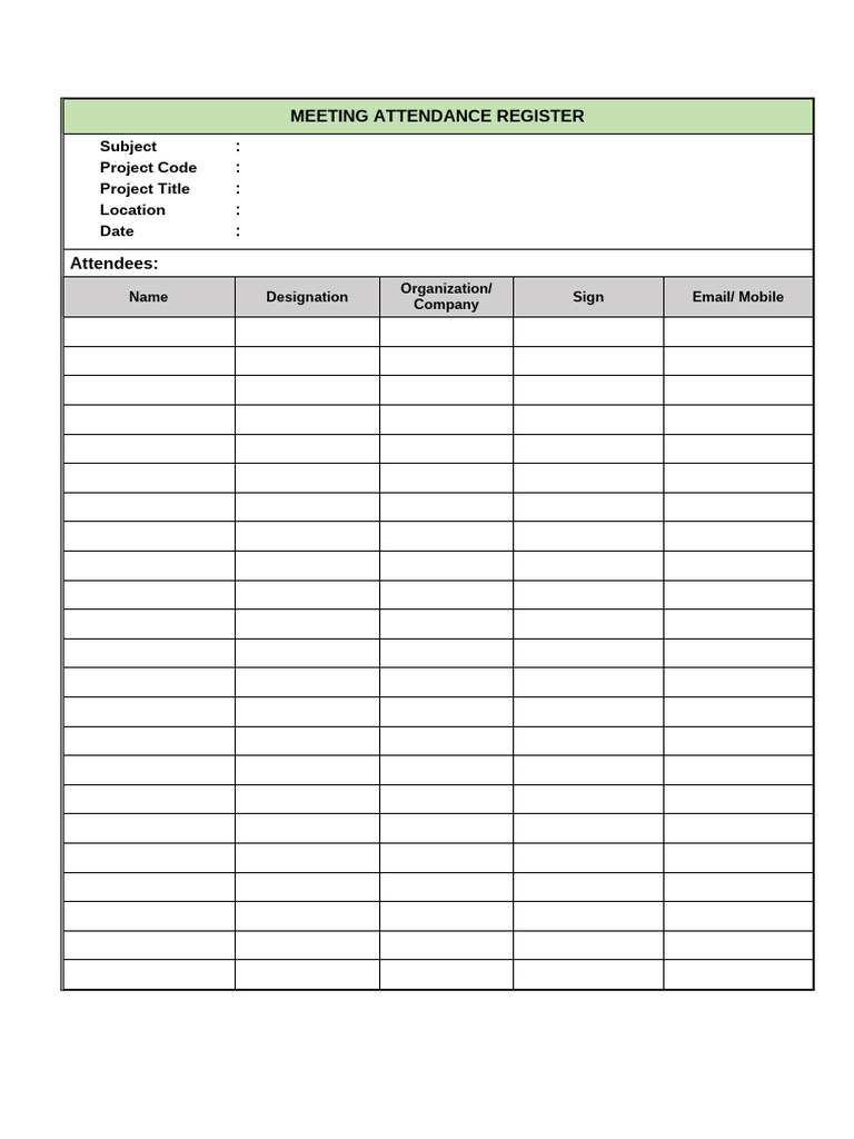 Meeting Attendance Register Template | PDF