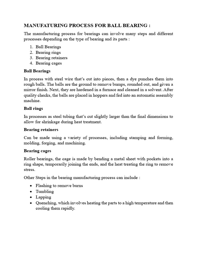 Manufaturing Process For Ball Bearing | PDF
