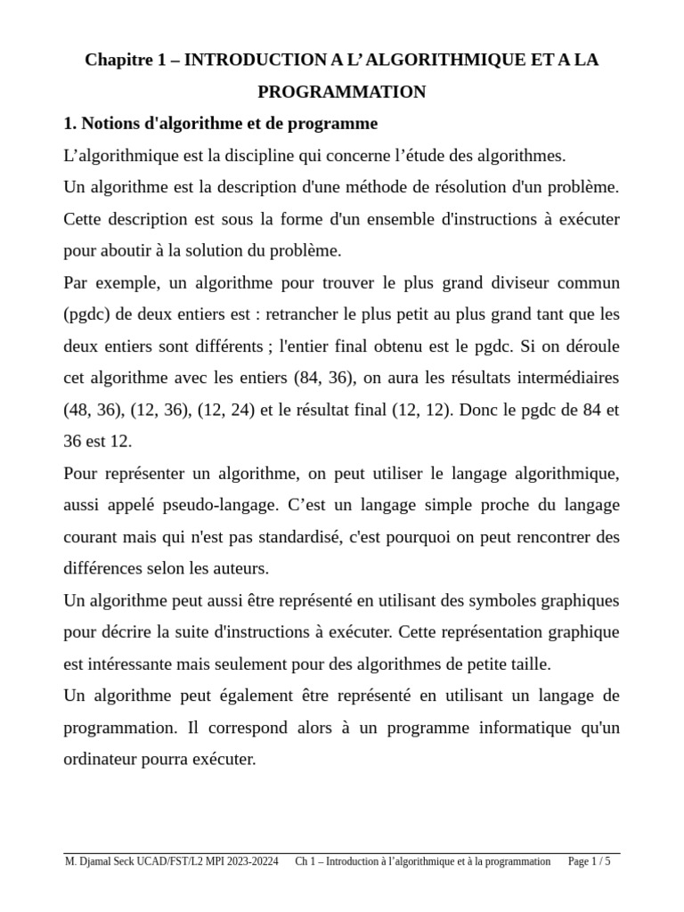 Introduction à l'algorithmique et programmation | PDF | Programme ...