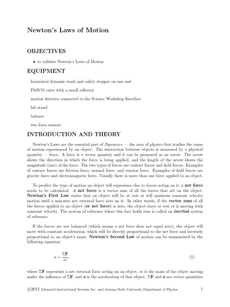 Validate Newton's Laws of Motion Lab | PDF | Force | Newton's Laws Of ...