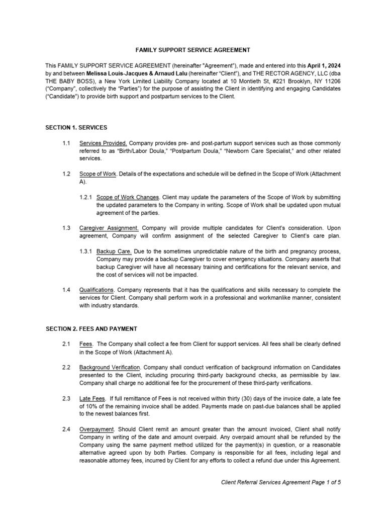 Louis-Jacques and Lalu X Rector Support Service Agreement 4.1.24 | PDF ...