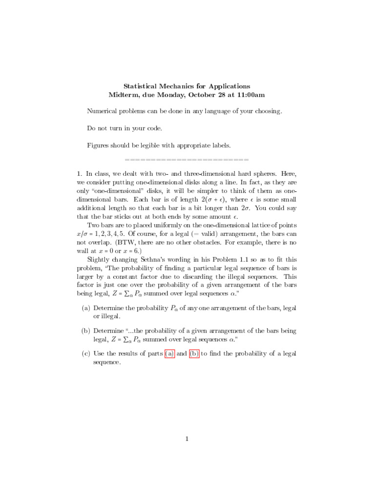 Statistical Mechanics Midterm Problems | PDF | Histogram | Probability ...