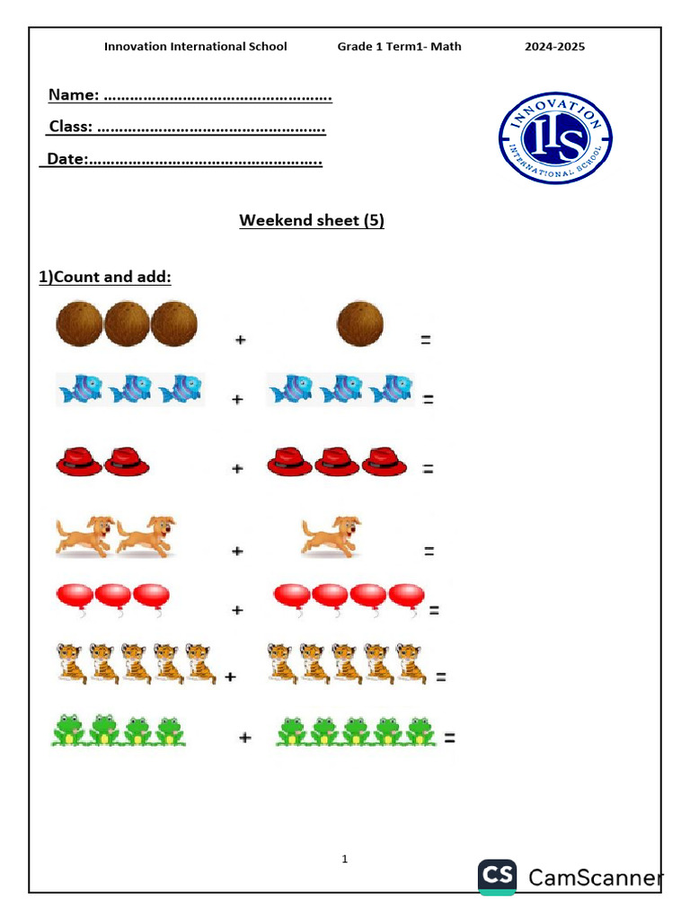 Weekend Sheet 5 Grade 1 | PDF