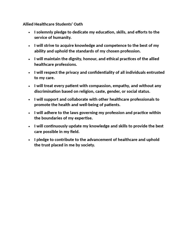 Allied Health Sciences Oath Pdf