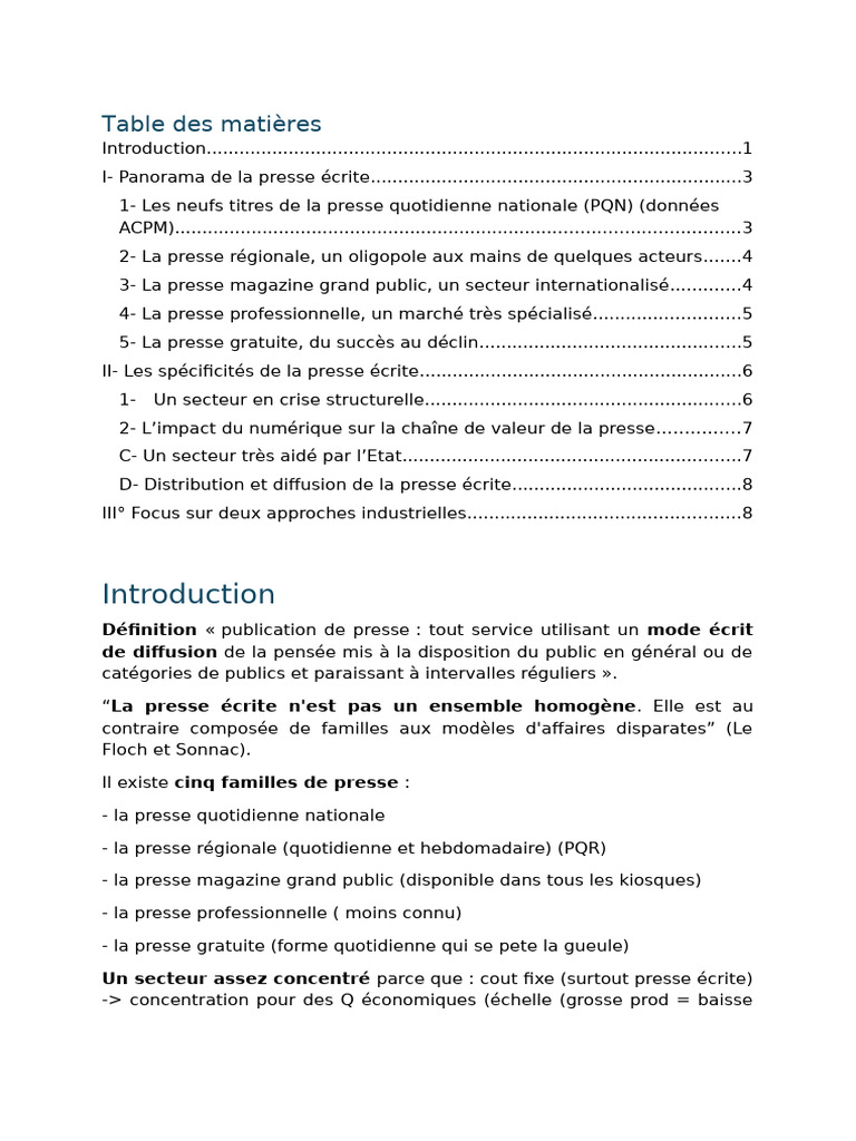 Économie de la presse écrite en crise | PDF | Journaux | Média ...