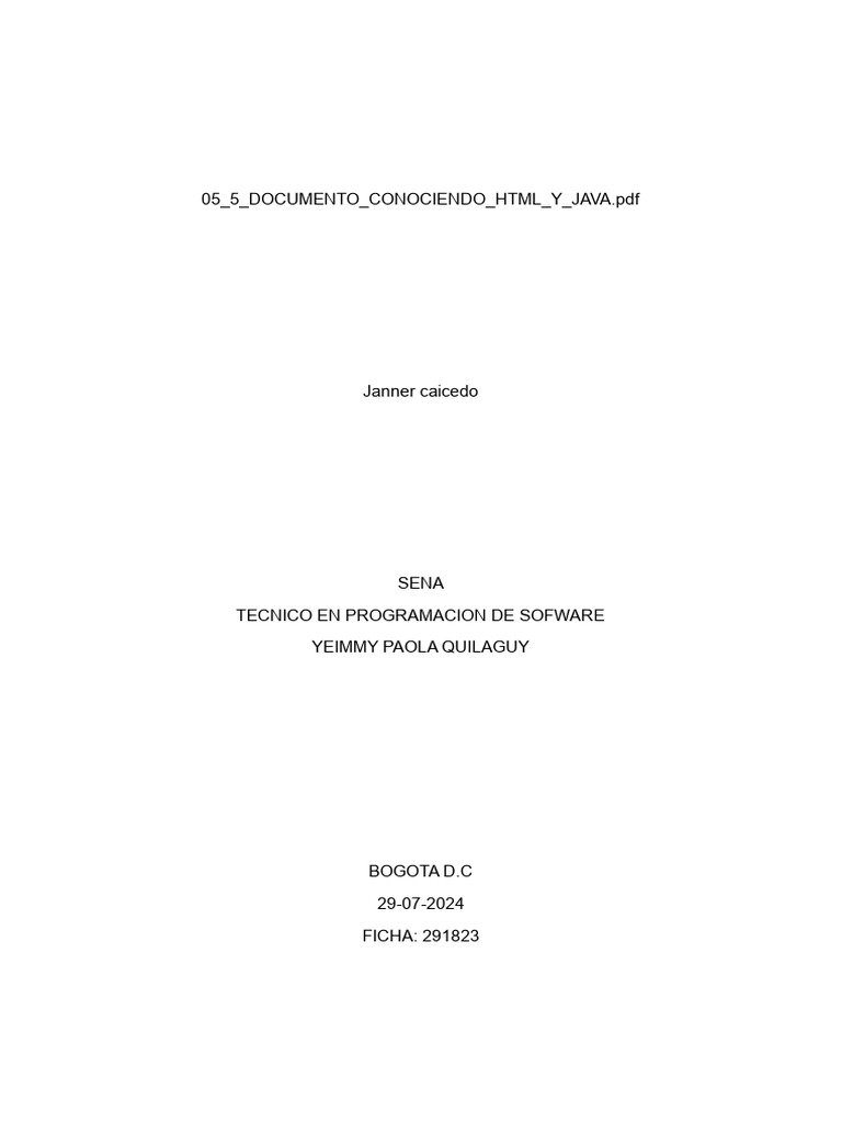 05 5 Documento Conociendo HTML y Java PDF | PDF | HTML | Script Java