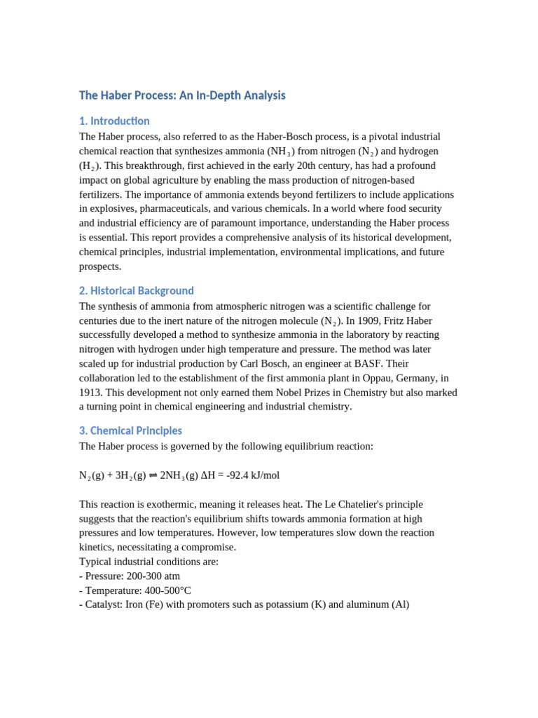 Haber Process: Ammonia Synthesis Explained | PDF | Ammonia | Gases