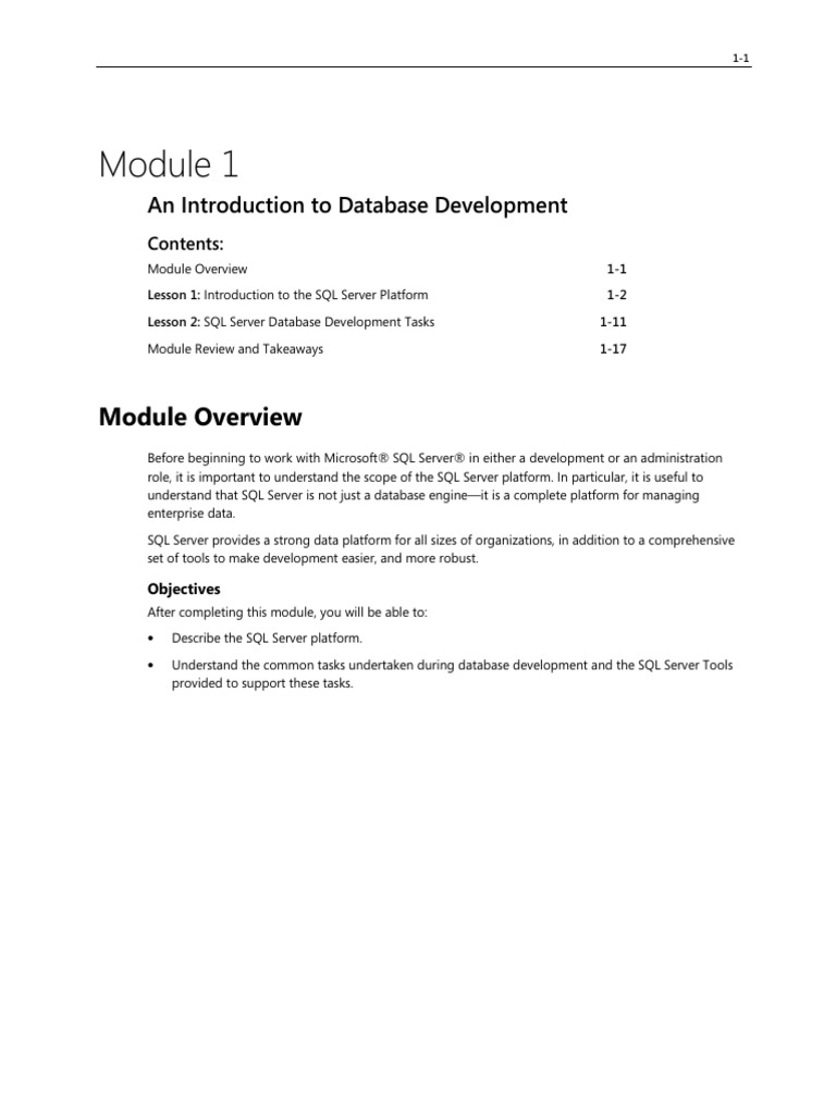 Module 1 2 3 4 | PDF | Microsoft Sql Server | Databases