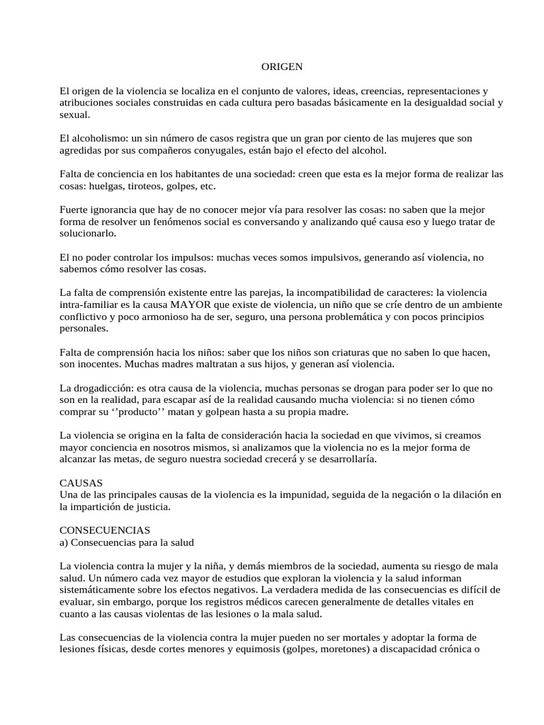 Causas y Consecuencias de la Violencia | PDF | Violación | La violencia ...
