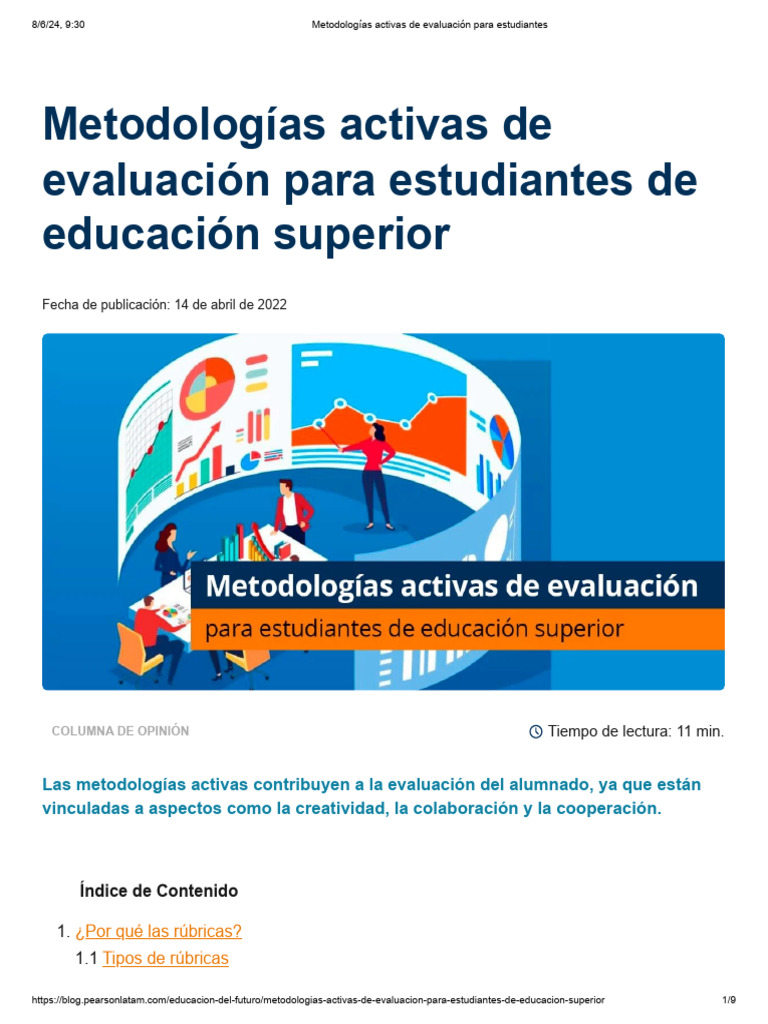 Metodologías activas de evaluación para estudiantes | PDF | Evaluación ...