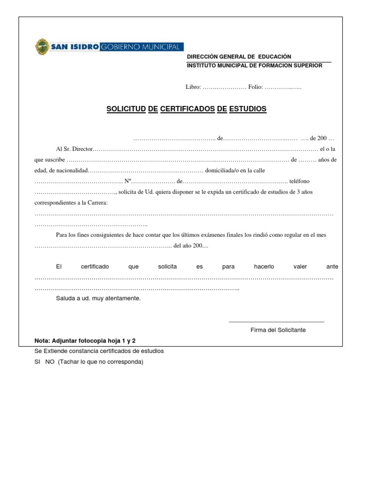 Solicitud Certificado de Estudios | PDF