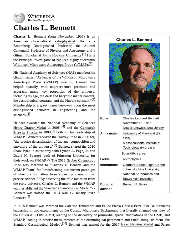 Charles L. Bennett: Astrophysics Leader | PDF | Cosmology | Theoretical ...