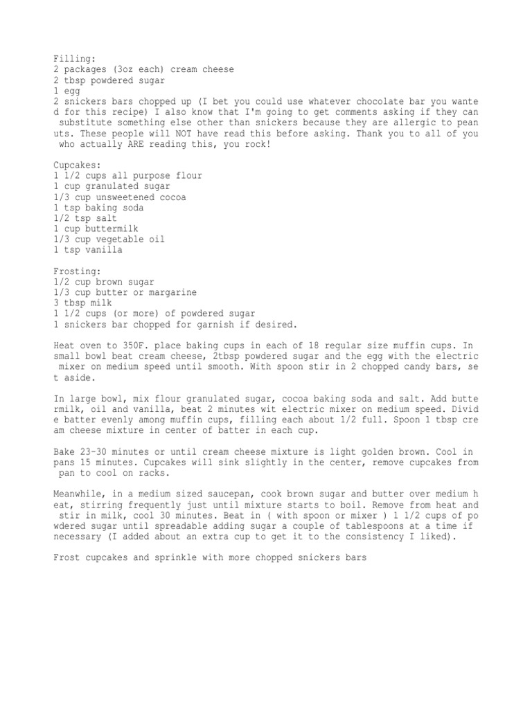 Snickers Cupcakes | PDF | Cooking, Food & Wine | Home & Garden
