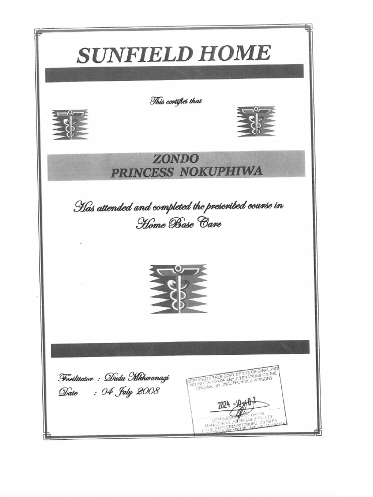 Home Base Care Certificate | PDF