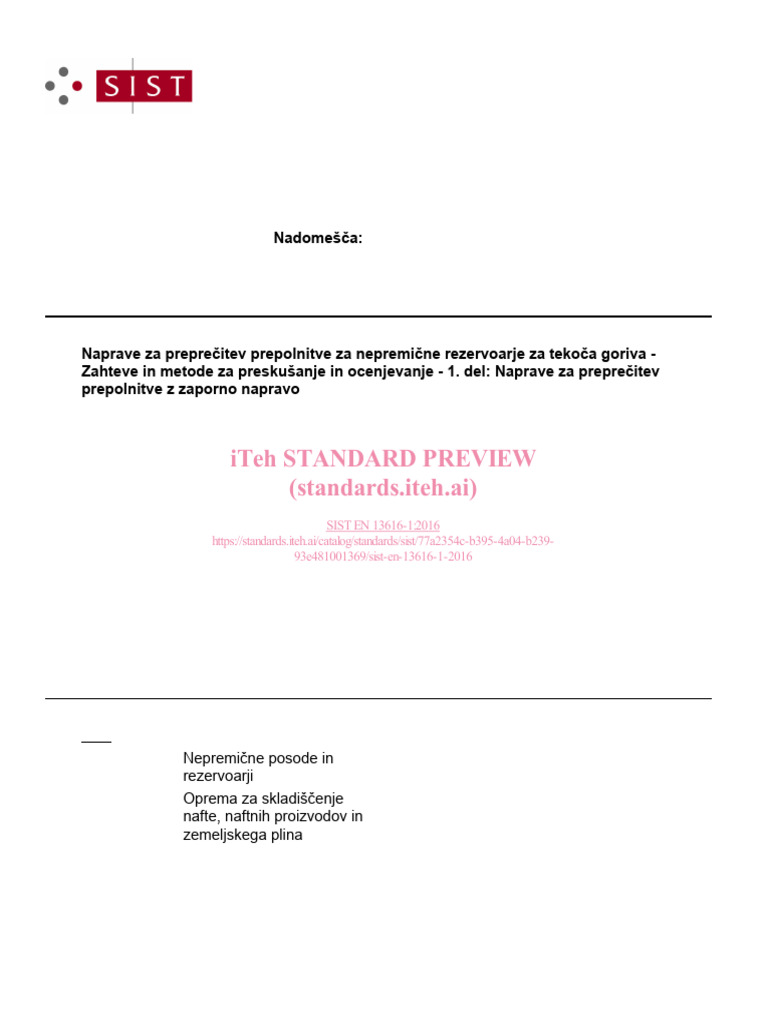 Overfill Prevention Devices Standard EN 13616 | PDF | Pressure | Leak