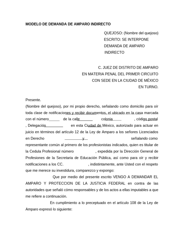 Demanda de Amparo Indirecto en México | PDF | Fiscal | Sentencia (ley)