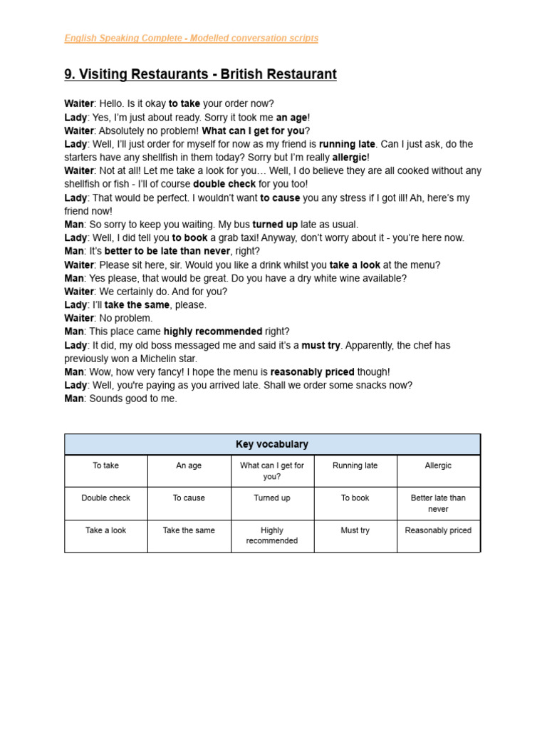 Modelled+Conversation+Script+9 | PDF