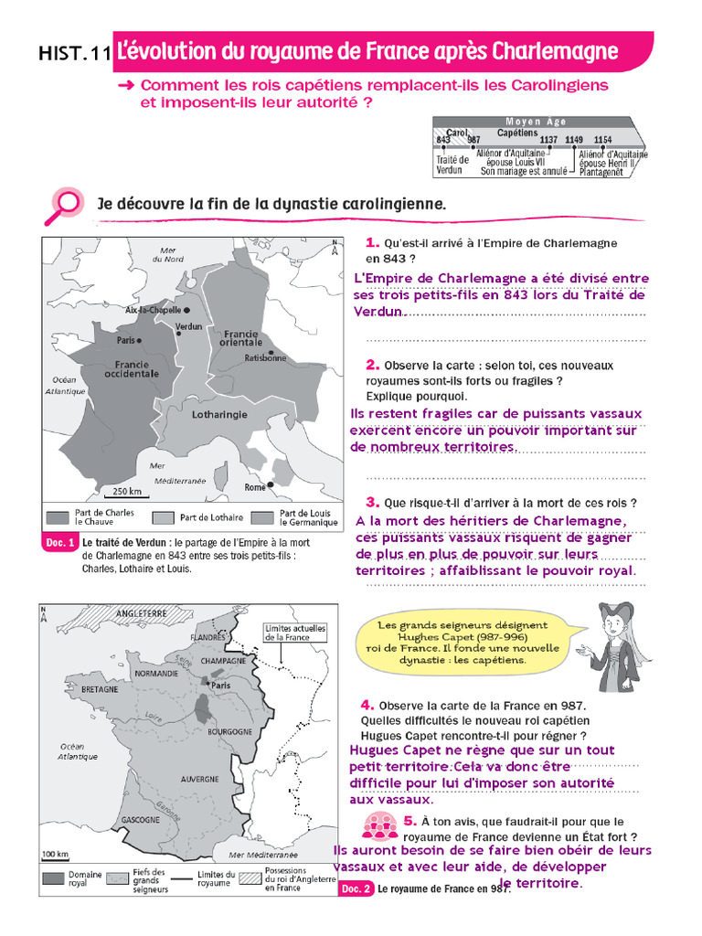 Cm1 Hist 11 Evolution Royaume Fiche 1 Corr | PDF