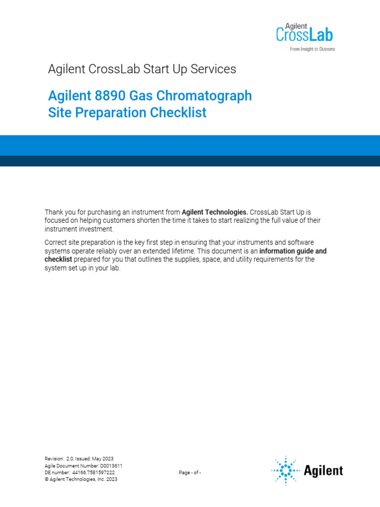 Agilent 8890 GC Site Prep Checklist | PDF | Gas Chromatography ...