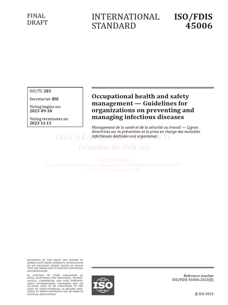 ISO-FDIS-45006_prv | PDF | Personal Protective Equipment | Infection