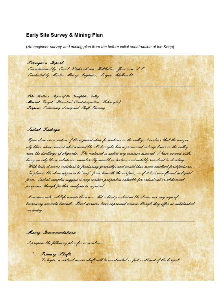 Early Site Survey Mining Plan 1 Pdf