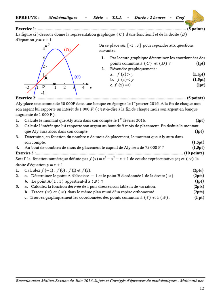 BAC TLL MATH 2016 Correction | PDF | Objets mathématiques | Mathématiques