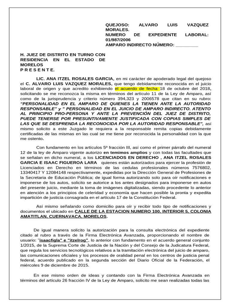 Demanda de Amparo Indirecto Laboral | PDF | Caso de ley | Constitución