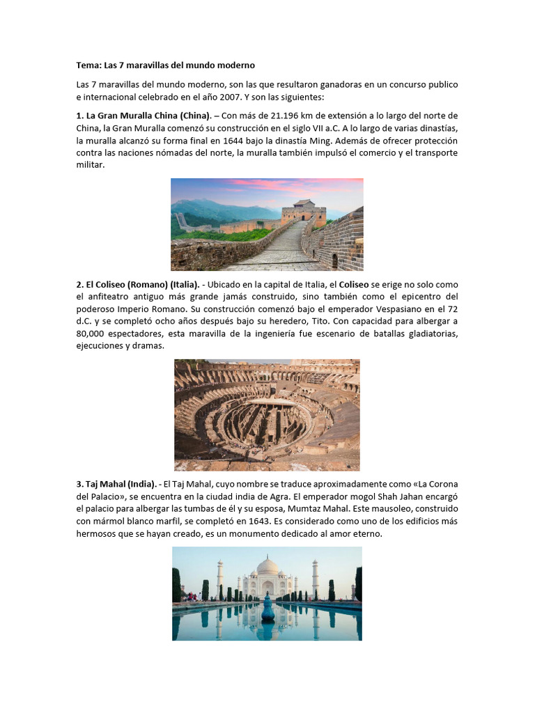 Las 7 maravillas del mundo moderno | PDF