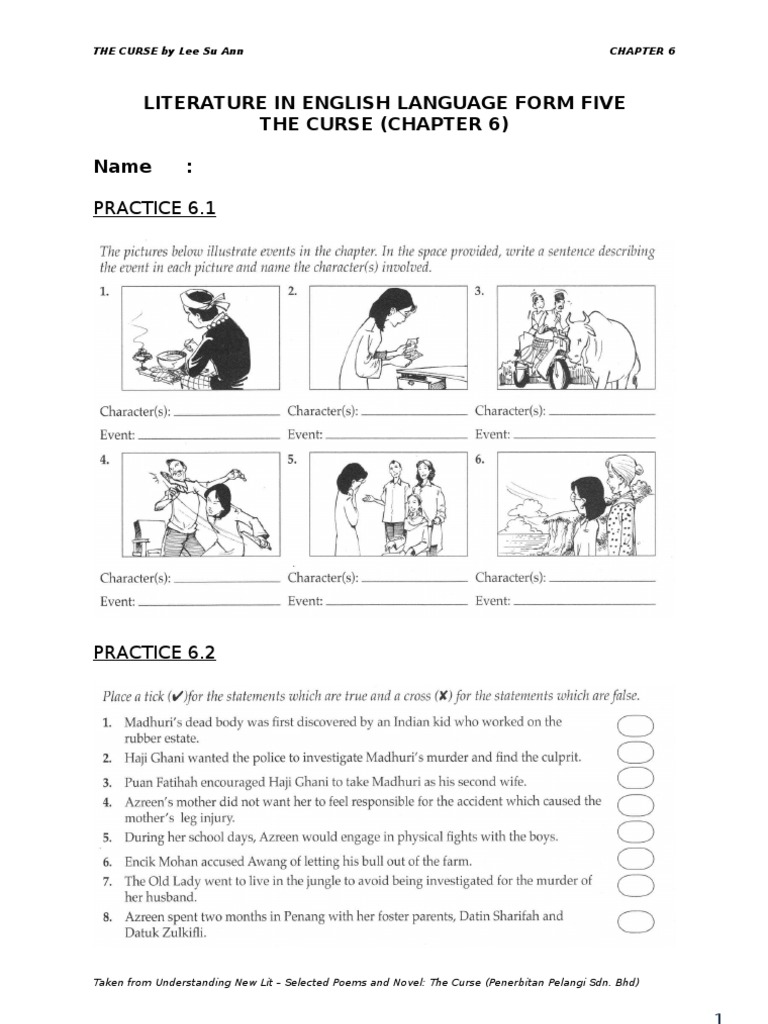Form 5 The Curse Chapter 6 Worksheet | PDF