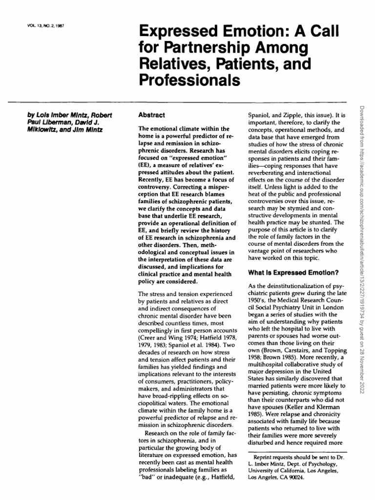Understanding Expressed Emotion in Schizophrenia | PDF | Schizophrenia ...