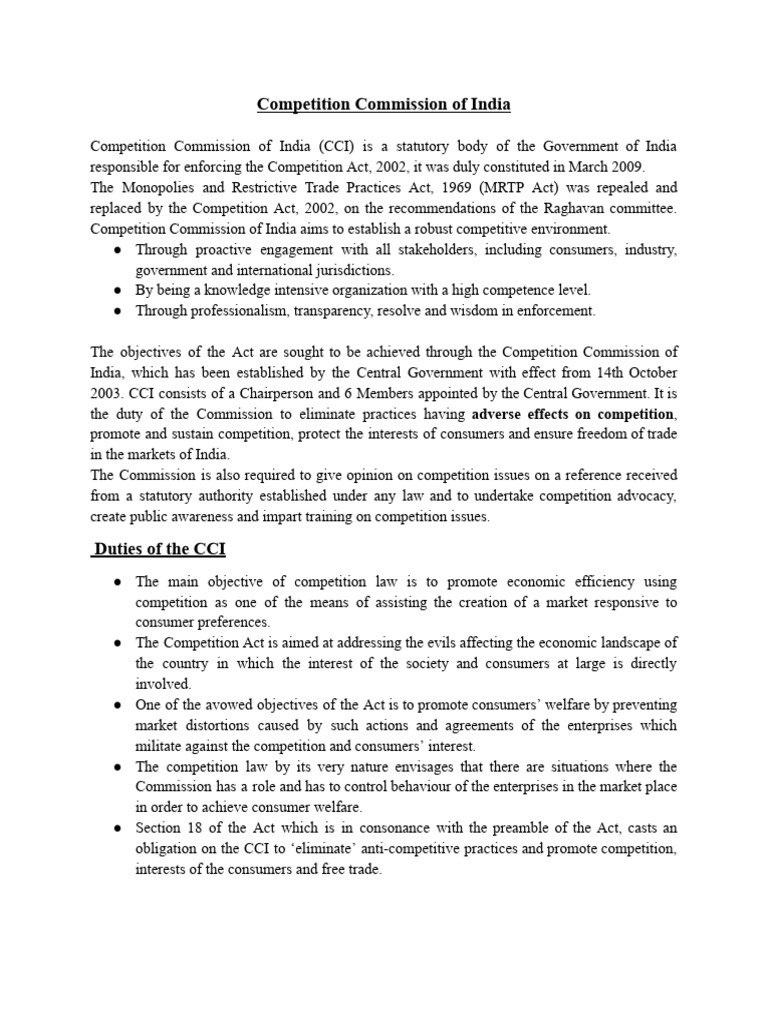 Unit v - Competition Commission of India | PDF | Competition Law ...