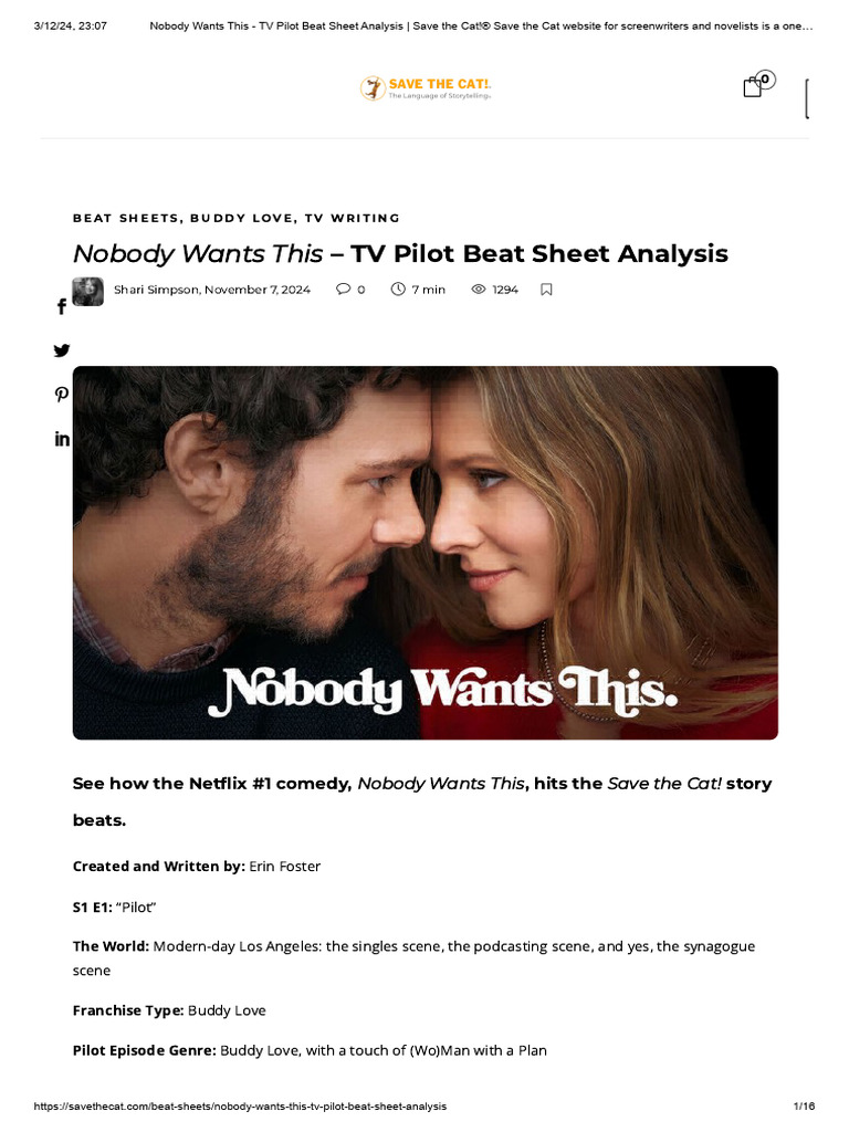 Nobody Wants This TV Pilot Beat Sheet Analysis PDF