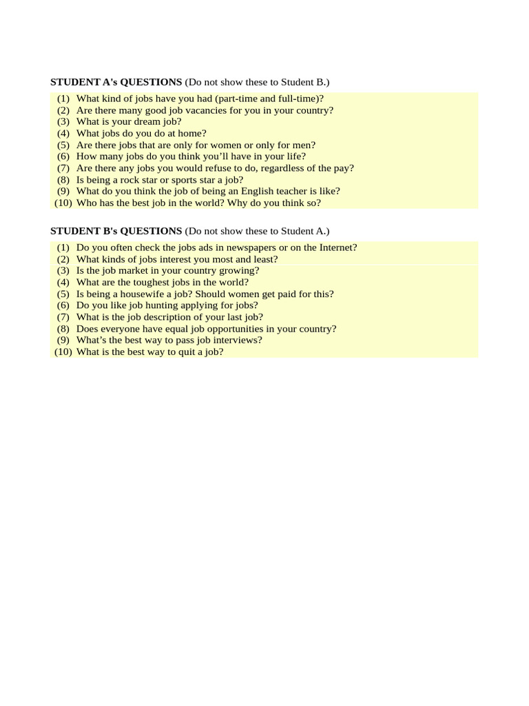 Job Discussion Questions for Students | PDF