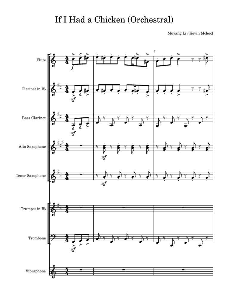 If I Had A Chicken Orchestral | PDF | Elementary Organology | Woodwind ...