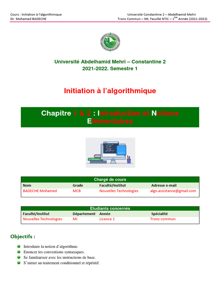 Introduction à l'algorithmique et concepts clés | PDF | Programmation ...