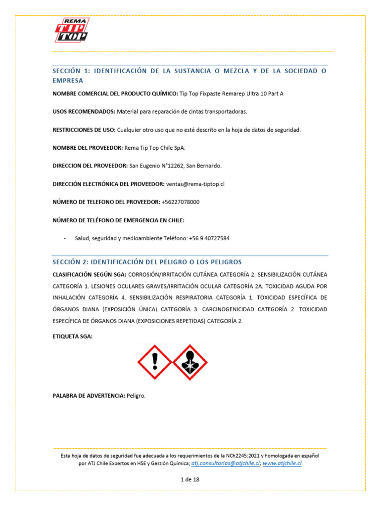 Hoja de Seguridad Remarep Ultra 10 | PDF | Alergia | Residuos