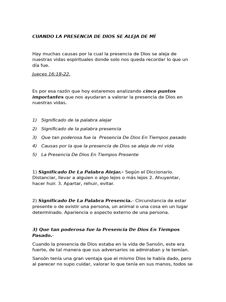 CUANDO LA PRESENCIA DE DIOS SE ALEJA | PDF | Sansón | Dios