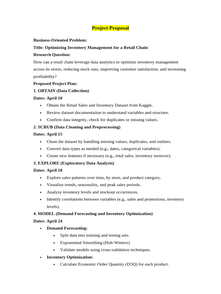 Project Proposal | PDF | Data Analysis | Inventory