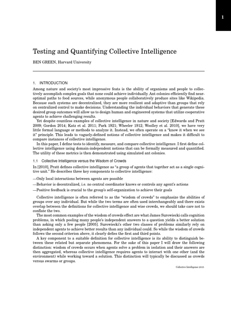 Measuring and Defining Collective Intelligence | PDF | Collective ...