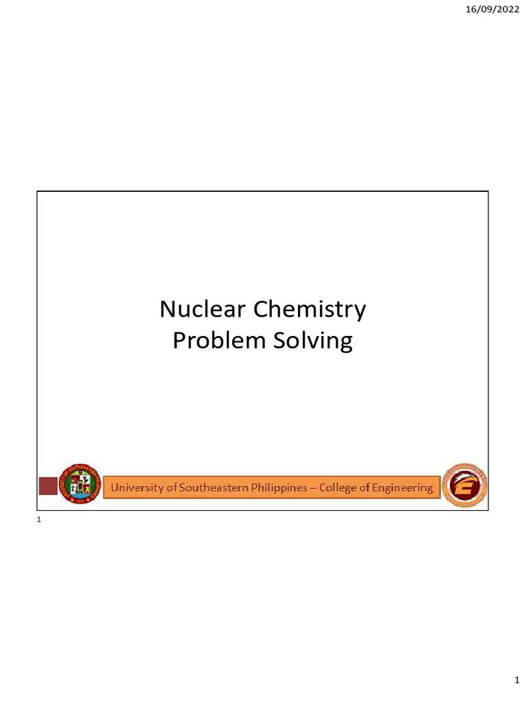 Nuclear Chemistry Problem Set | PDF | Nuclear Physics | Nuclear Reaction