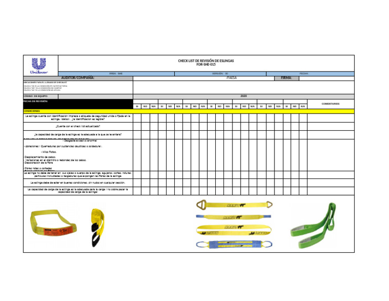 Checklist de Revisión de Eslingas SHE | PDF